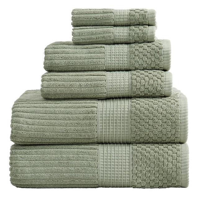 Springtree Home 100% Cotton Towel Set 6 Piece Set | Super Soft & Absorbent Quick-Dry 2 Bath Towels 2 Hand Towels & 2 Washcloths |Textured and Durable Cotton | Krista Collection (Lily Pad Green)