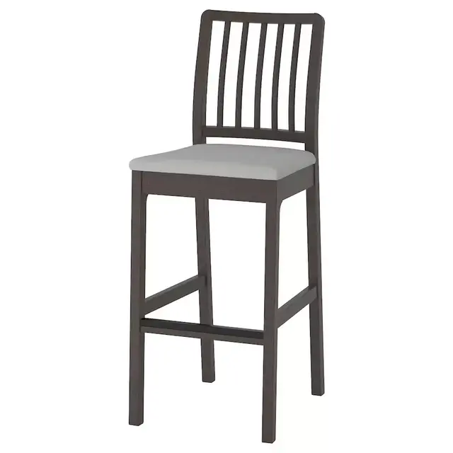 EKEDALEN Bar stool with backrest, dark brown/Orrsta light gray29 1/2 "