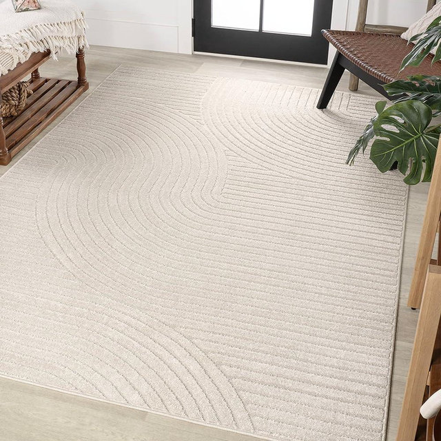 JONATHAN Y SCN100B-9 Hallie High-Low Minimalist Curve Geometric Ivory/Cream 9 ft. x 12 ft. Indoor/Outdoor Area Rug, Pet Friendly, Non-Shedding, Stain Resistant, Easy-Cleaning for Backyard, Patio