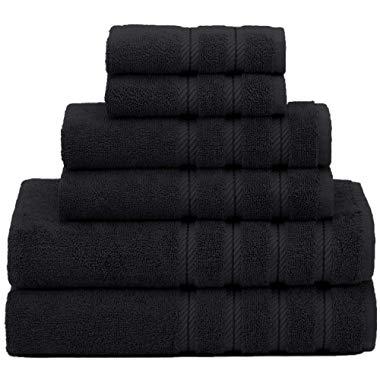 American Soft Linen 6-Piece 100% Turkish Genuine Cotton Premium & Luxury Towel Set for Bathroom & Kitchen, 2 Bath Towels, 2 Hand Towels & 2 Washcloths [Worth $72.95] - Black