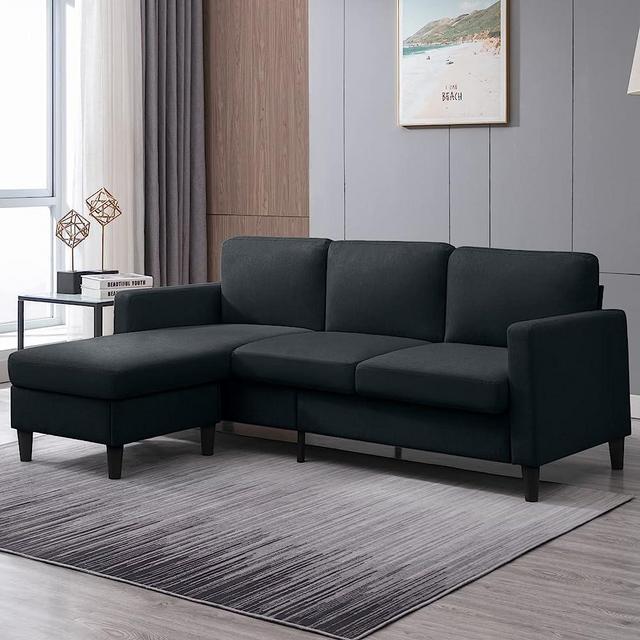 Mjkone Convertible Sectional Sofa Couch with Storage Ottoman, 76" W L-Shaped Couch for Living Room, 3-Seat Sofas with Reversible Chaise, Sectional Couches for Living Room/Office/Bedroom (Dark Grey)