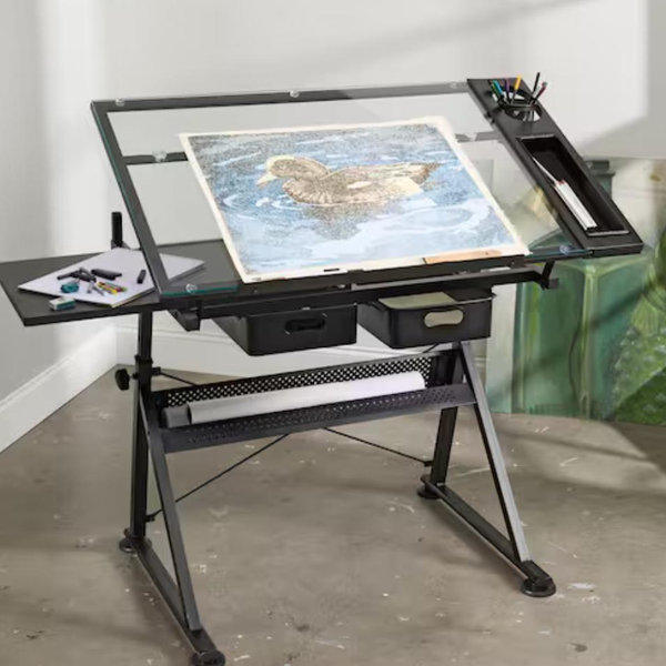 Black Metal & Glass Artist Table by Artist's Loft®