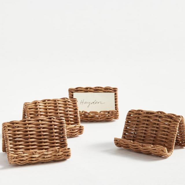 Handwoven Wicker Place Card Holders, Set of 4 - Honey