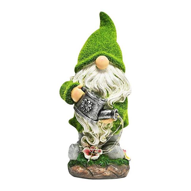 ASAWASA Flocked Garden Gnome Statue with Solar LED Light, Extra Large Funny Fairy Gnomes Figurines Watering Flowers, Outdoor Decorations for Yard Lawn House Farmhouse, Ornament Gift (Watering)