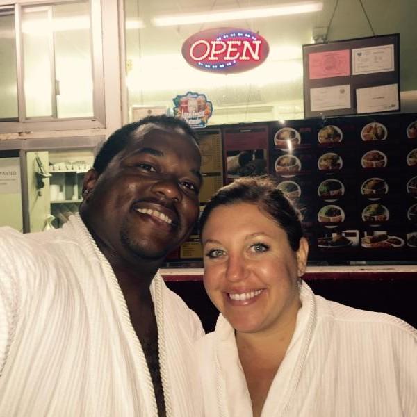 Late night burrito run in Marina... in our robes. 2016