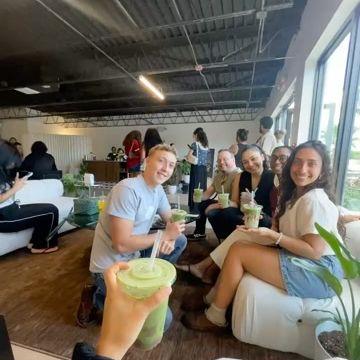 Shari, Aiden, Mike, Raquelle, Key, Bri having Matcha!