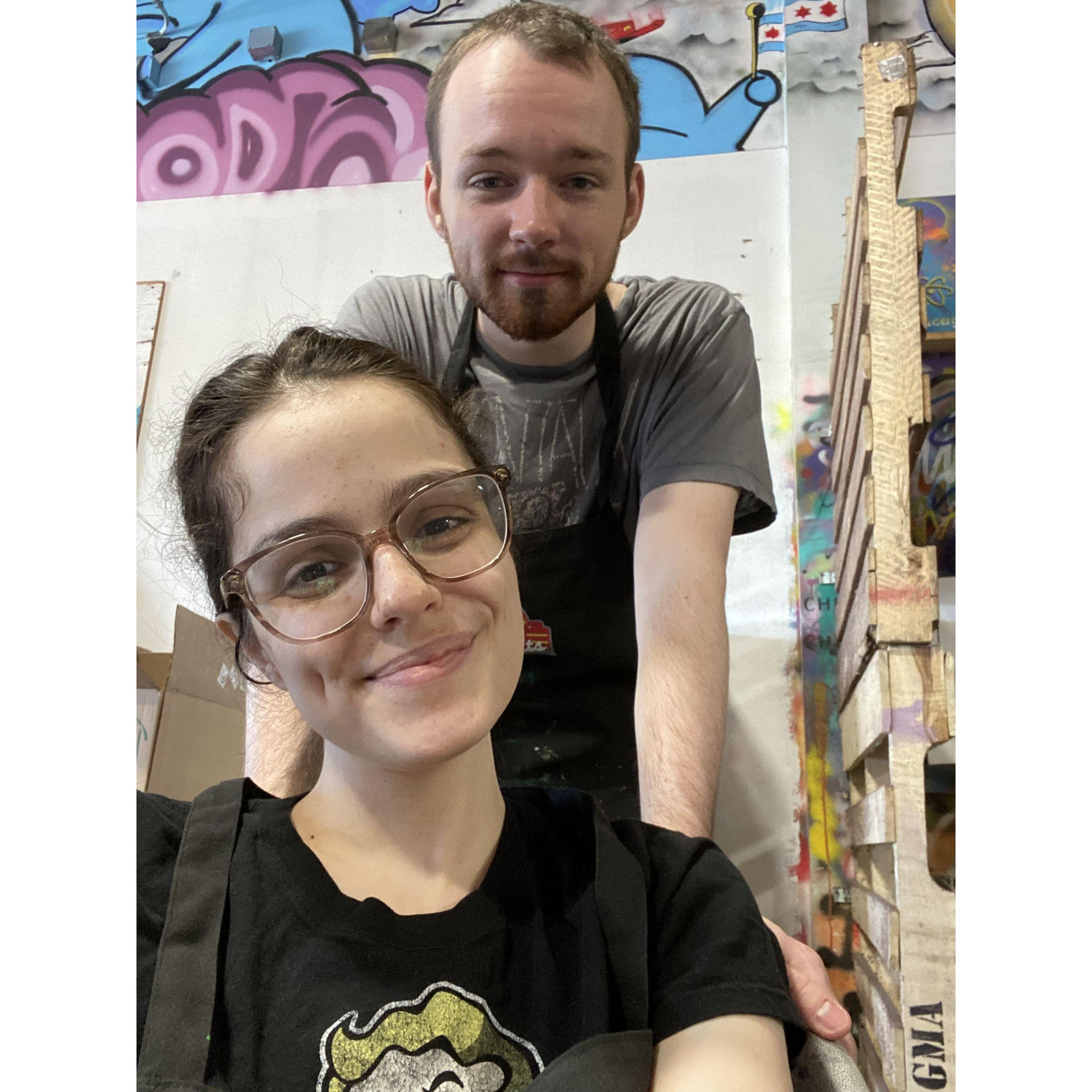 Sandra and Fenn painting together