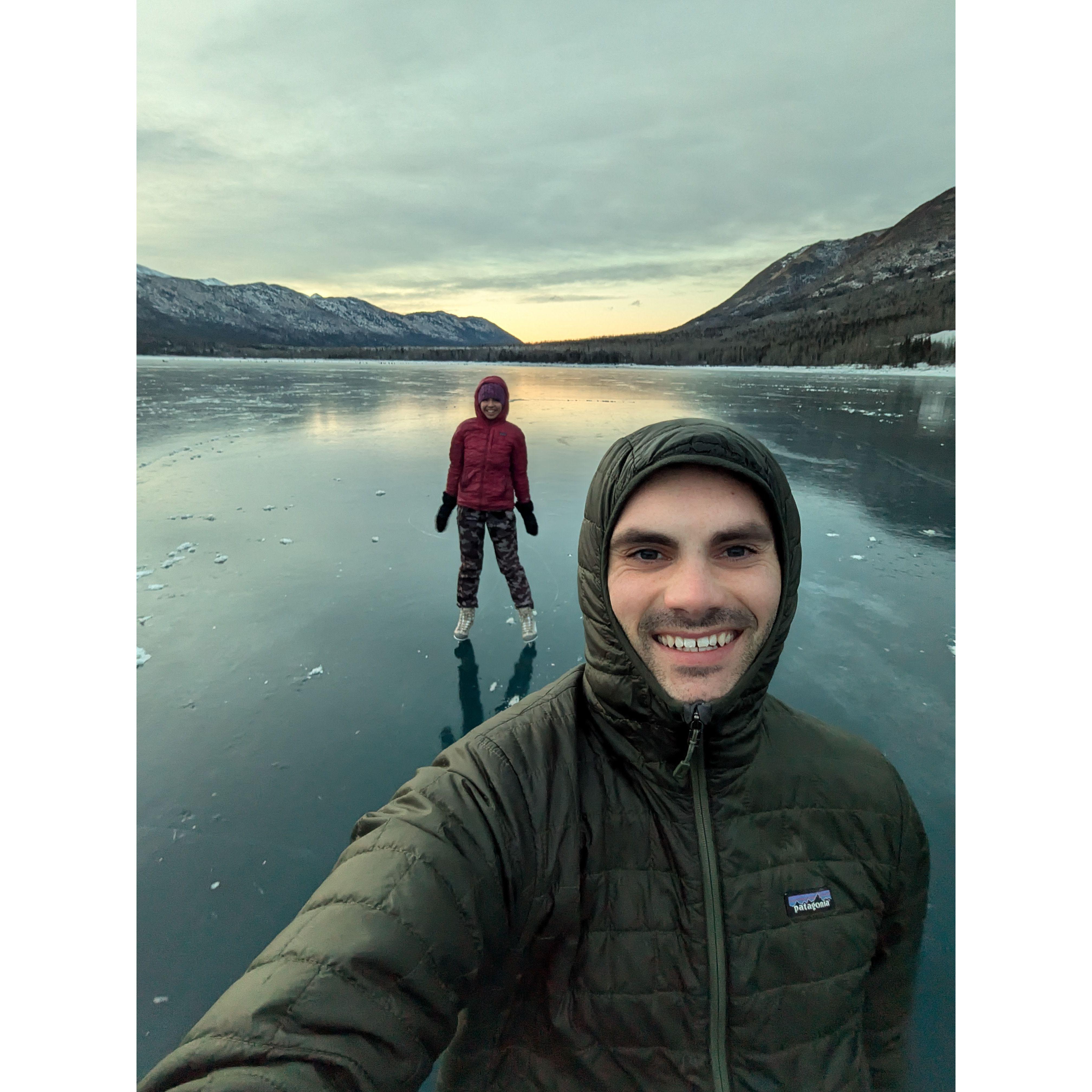 This winter in Anchorage, there was little snow to ski but lots of gorgeous ice skating! Lake Eklutna, Anchorage.