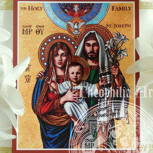 NEW Holy Family icon - Theophilia Catholic art print Virgin Mary Baby Jesus Saint Joseph Trinity