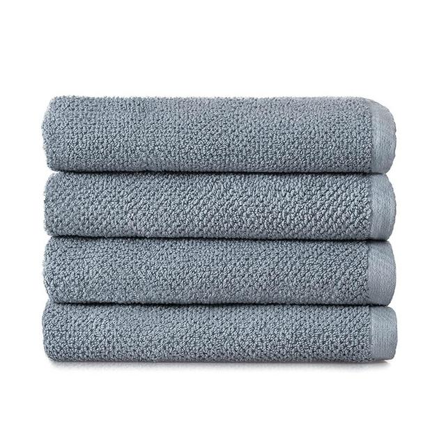 Welhome Franklin Premium 100% Cotton 4 Pack Hand Towels | Dusty Blue | Popcorn Textured | Highly Absorbent | Durable | Low Lint | Hotel & Spa Bathroom Towels | 600 GSM | Machine Washable