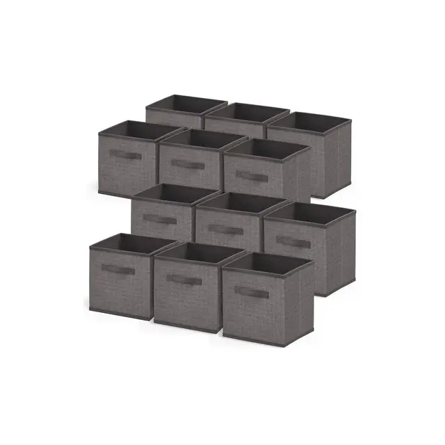 Nestl Set of 12 Foldable Cube Storage Bins, Fabric Storage Bins with Handles, Gray Cubby Organizers