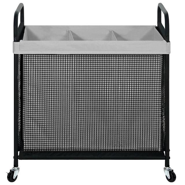 STO STO Laundry Hamper 3 Section, 120L Rolling Laundry Sorter Cart with Removable and Washable Liner Bag, Rolling Clothes Hamper with Metal Handle for Laundry Room and Bedroom, Gray