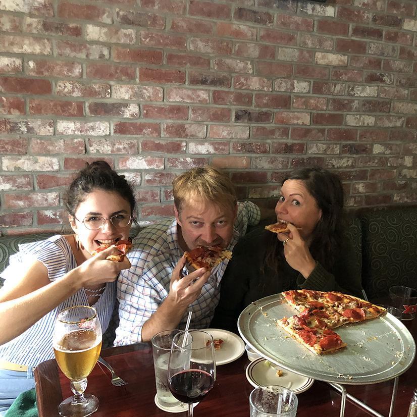 Chowing down on pizza with Cakie at one of our most special spots, Kenneally's Irish Pub, Houston (Aug. 25, 2019)