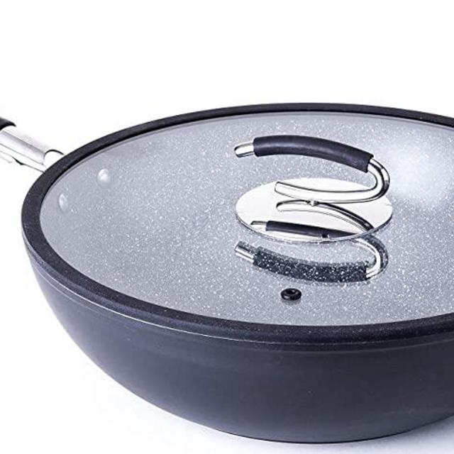 Ceramic 13" Wok with Natural Nonstick Coating, Lid Included - By DaTerra Cucina
