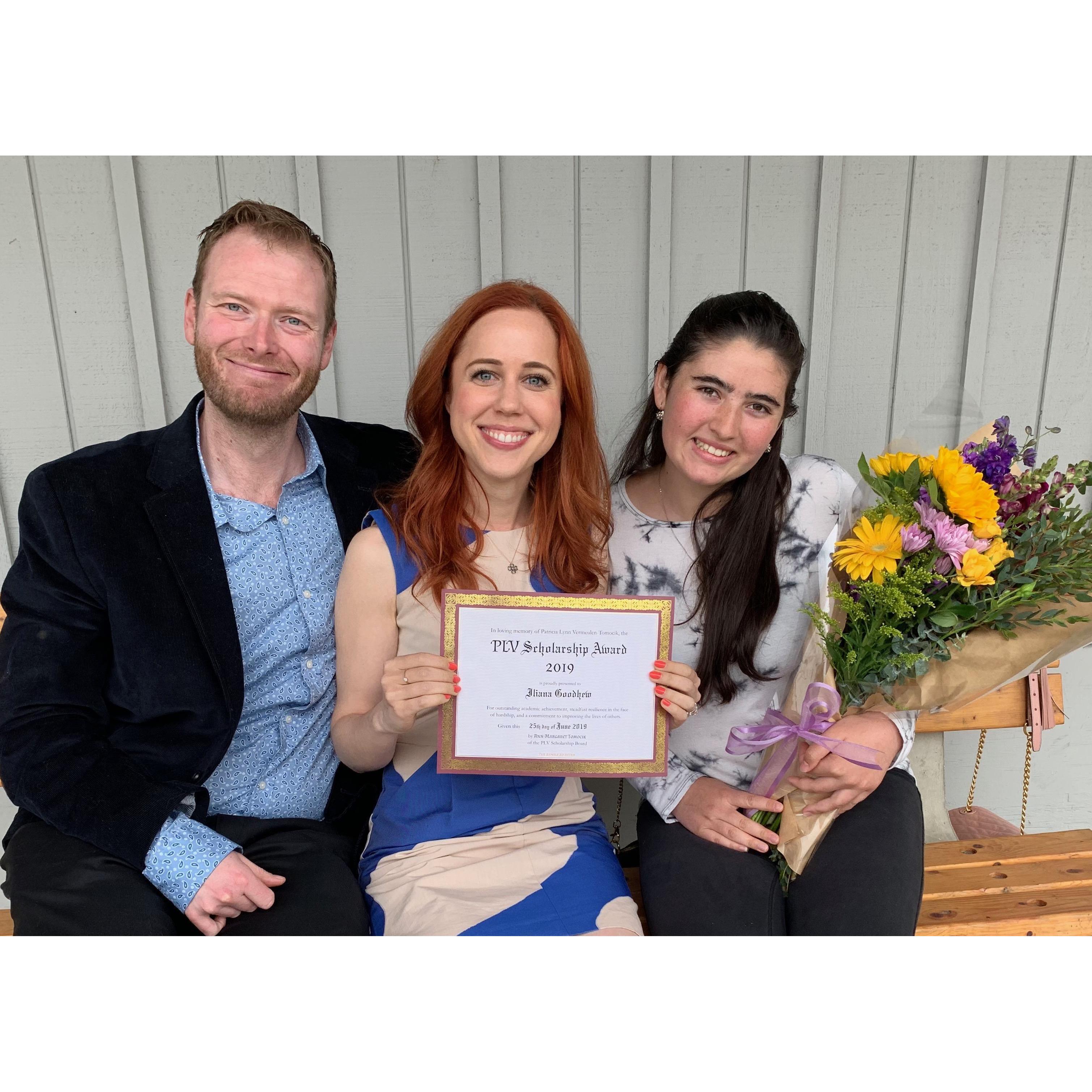 With the first ever PLV Scholarship winner, Iliana, on 6/25/19. Ann-Margaret founded this scholarship in memory of her mother and was so grateful to have Shawn's support throughout the entire process.