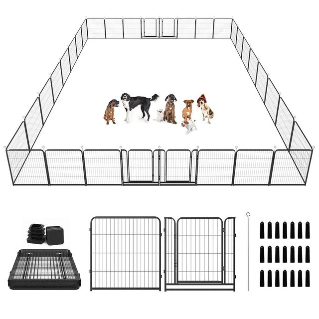 Kfvigoho Dog Playpen Outdoor Extra Wide 32 Piece Panels Heavy Duty Dog Fence 40" Height Anti-Rust with Doors Portable for RV Camping Yard, Total 84FT, 561 Sq.ft, Snowy Black