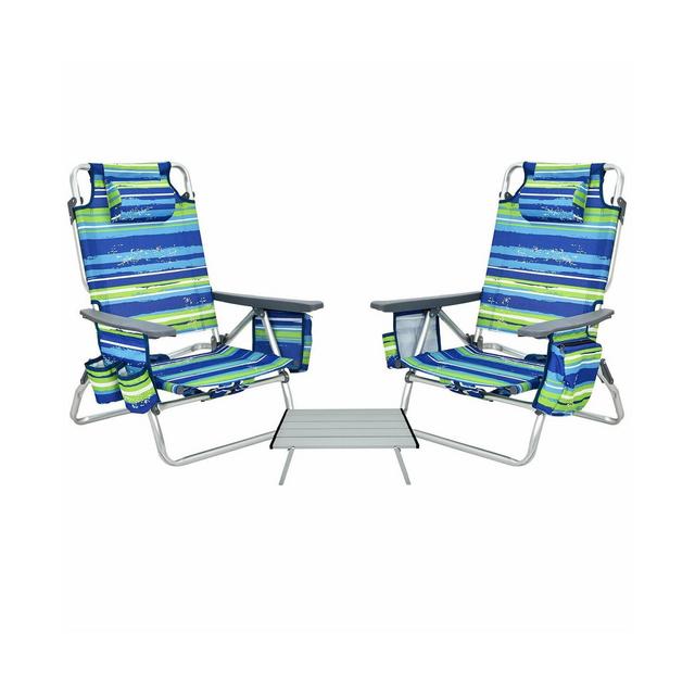 VEBREDA 2 Packs 5-Position Outdoor Folding Backpack Beach Table Chair Reclining Chair Set