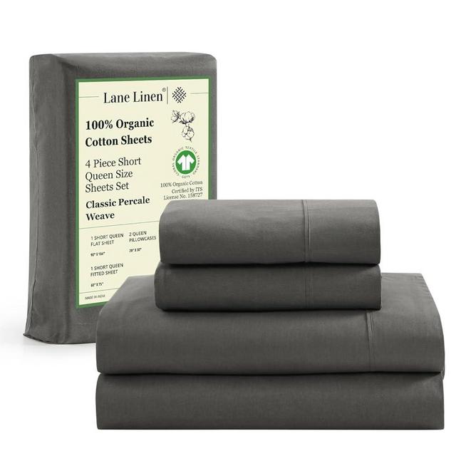 LANE LINEN RV Queen Sheets Set - 100% Organic Cotton Camper Sheet Sets 15" Deep Pocket Fitted (Short Charcoal)
