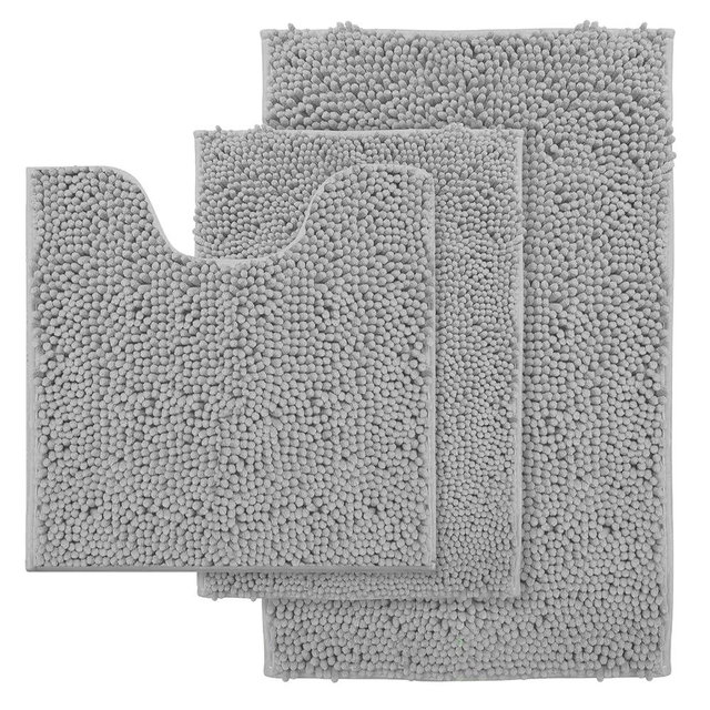 RUN HELIX 3 Piece Bathroom Rug Set Non Slip 3 Piece Bath Rug Set Ultra Soft Bath Rug,Absorbent Shaggy Bath Mat,Perfect Plush Bathroom Mats Sets with U-Shaped Toilet Mat