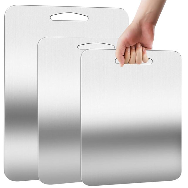 URMONA 3 PCS 304 Stainless Steel Cutting Board For Kitchen, Non-Staining&Odor-Free, Burr-Free Edges, Dishwasher Safe, Non Toxic Cutting Board（XL+2XL+3XL）