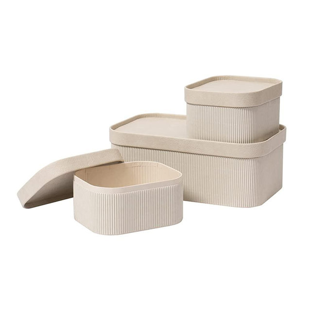Light Gray Decorative Storage Boxes With Lids, Storage Baskets with Leather-Like Lids, Sturdy Stackable Paper Boxes Decorative Tray, Modern Basket Organizer Bins for Jewelry Shelve Bathroom Bedroom Organizing, Set of 3
