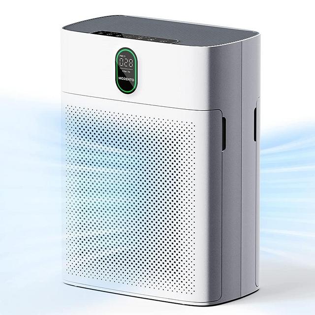 Air Purifiers for Home Large Room Up to 1076 Sq Ft with Air Quality Sensors, MORENTO 2.0 Version H13 True HEPA Filter with Double-sided Air Inlet Remove 99.97% of Pet Dander, Smoke, HY4866, White