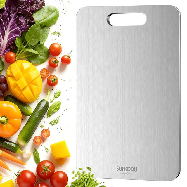 Titanium Cutting Board, 100% Pure Titanium Cutting Boards for Kitchen, Double-sided Titanium Cutting Boards,Separate Raw and Cooked Food Areas,Non-Toxic,Dishwasher Safe 13”L × 8”W