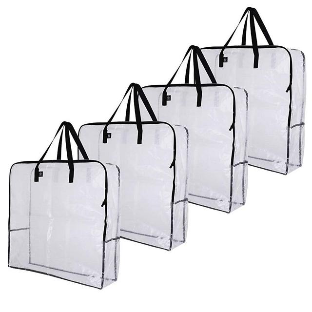VENO Over-Sized Clear Organizer Storage Bag W/ Strong Handles and Zippers for College Carrying, Moving, Christmas Decorations, Wreath Storage, Under the Bed Storage, Garage Storage (Set of 4)