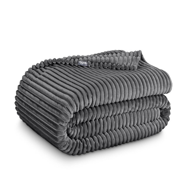 Microplush Fleece Bed Blanket by Bare Home - King, Ribbed Grey
