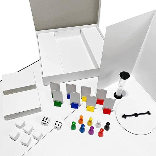 Create Your Own Board Game (Blank Game Board, Box & Accessories) Deluxe Pack with Game Pieces, Blank Cards, Rule Sheet, Sand Timer, Dice and More. DIY Board Game, Build Your Own Custom Board Game