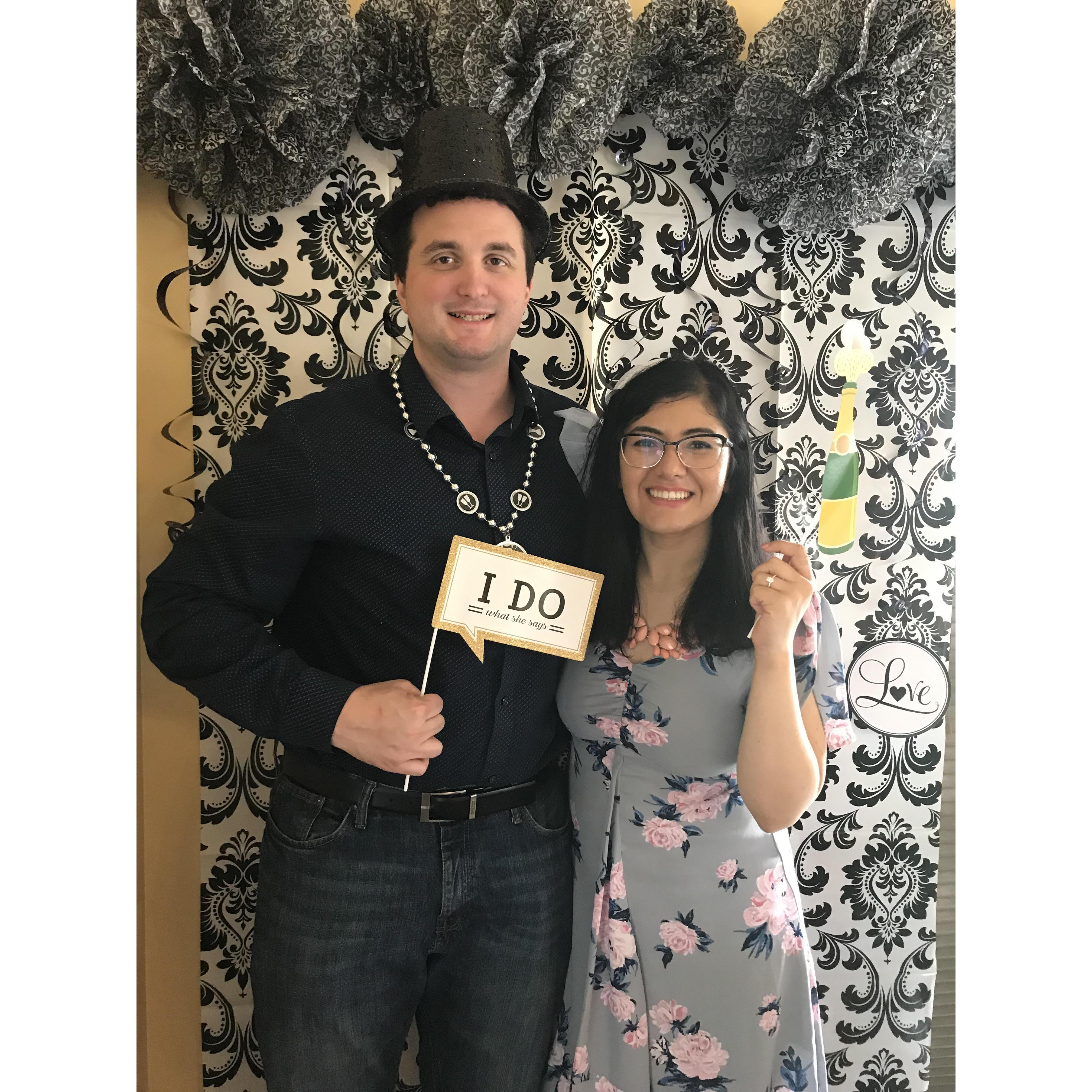 Photo of us from our engagement party in August 2019.