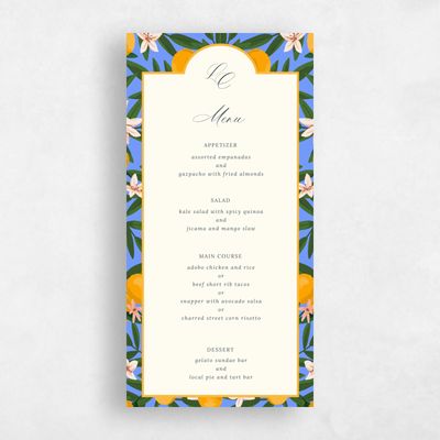 Rich Blue Wedding Menu - Melissa