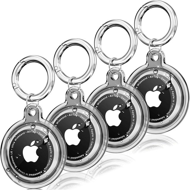 Galafoki 4 Pack Airtags Holder,Air tag Case Waterproof for Apple Airtags 4 Pack with Air Tags Keychain,Dust and Scratch Proof for Dog,Cat, Bags, Keys, Luggage -Clear Black