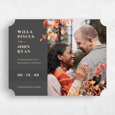 Grey Ticket Wedding Save the Date - Gramercy Bloom