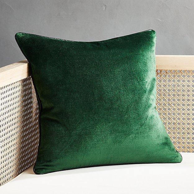 18" Emerald Crushed Velvet Pillow with Feather-Down Insert
