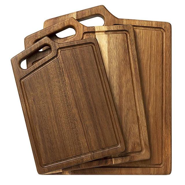 HBlife Extra Thick Acacia Wood Cutting Board for Kitchen with Handles & Juice Groove, 3-Pieces Set Assorted Sizes - Butcher Block for Chopping Meat Cheese and Vegetables