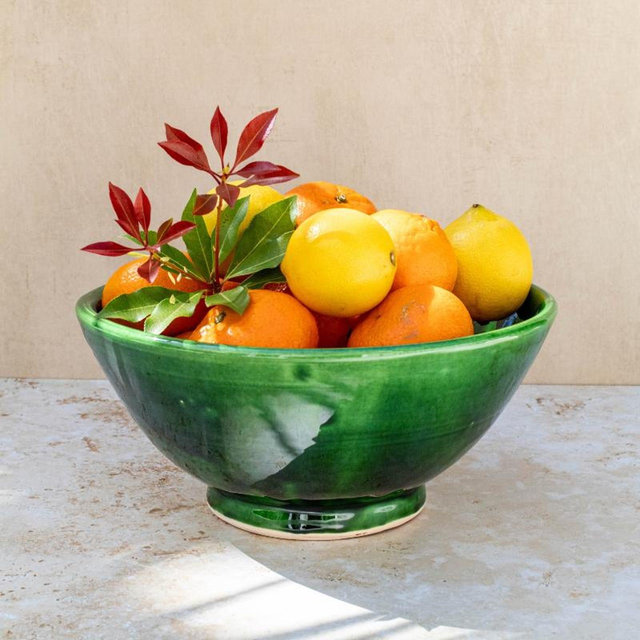 Handmade Large Green Moroccan Ceramic Bowl: Fruit or Salad