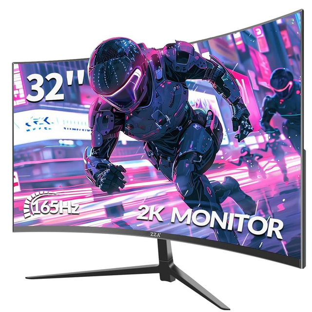 ZZA 32-Inch QHD Curved Gaming Monitor - 2K Resolution, 165Hz Refresh Rate, 1ms Response Time, FreeSync & G-Sync, HDR10, 122% sRGB Coverage, DP/HDMI, VESA Mount Compatible