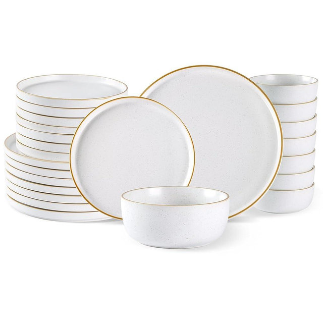 AmorArc Stoneware Dinnerware Sets for 8,Reactive Ceramic Plates and Bowls Set,Highly Chip and Crack Resistant | Dishwasher & Microwave Safe | Round Dishes Set Service for 8 (24pc)