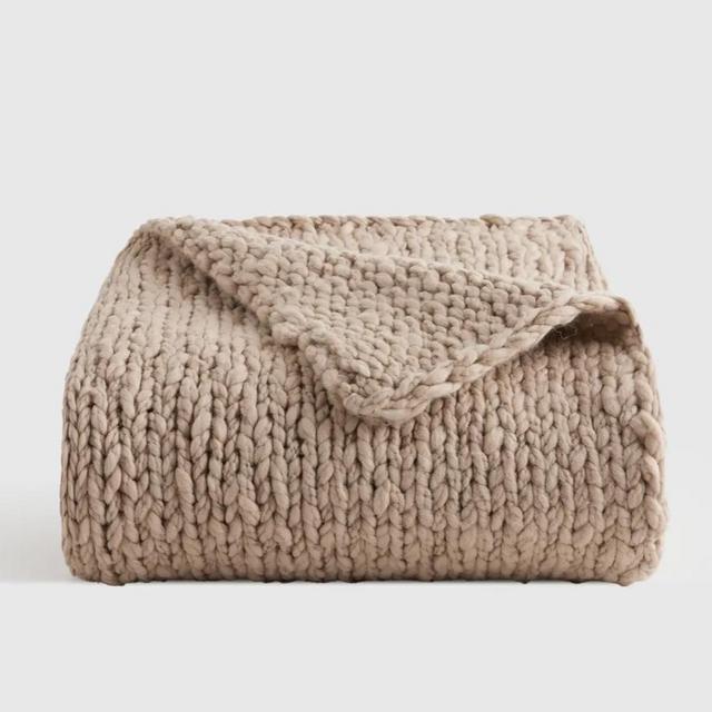 Chunky Hand Knit Wool Throw, neutral color