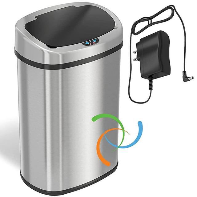 iTouchless 13 Gallon Oval Sensor Touchless Trash Can with Odor Control System & AC Power Adapter for Automatic Sensor Trash Cans, Official and Manufacturer Certified, UL Listed, Energy Saving