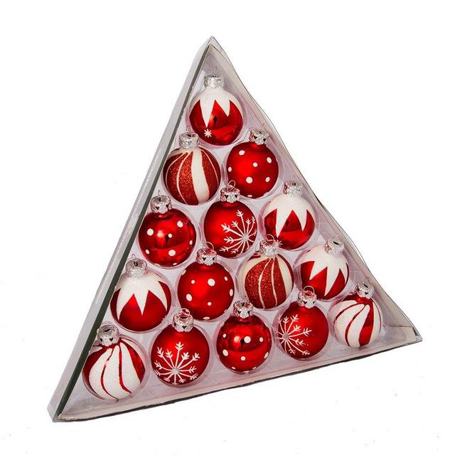 Kurt S. Adler C1852 Kurt Adler 1.57-Inch Red/White Decorated Glass Ball Ornament Set of 15, 15 Count