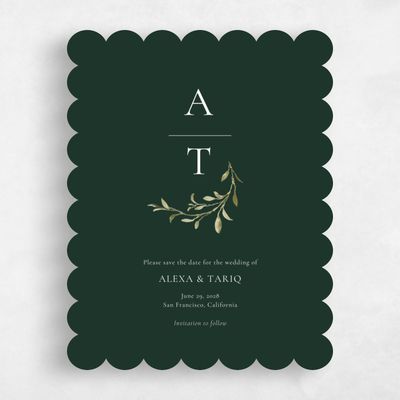 Green Scalloped Wedding Save the Date - Somerset Portrait