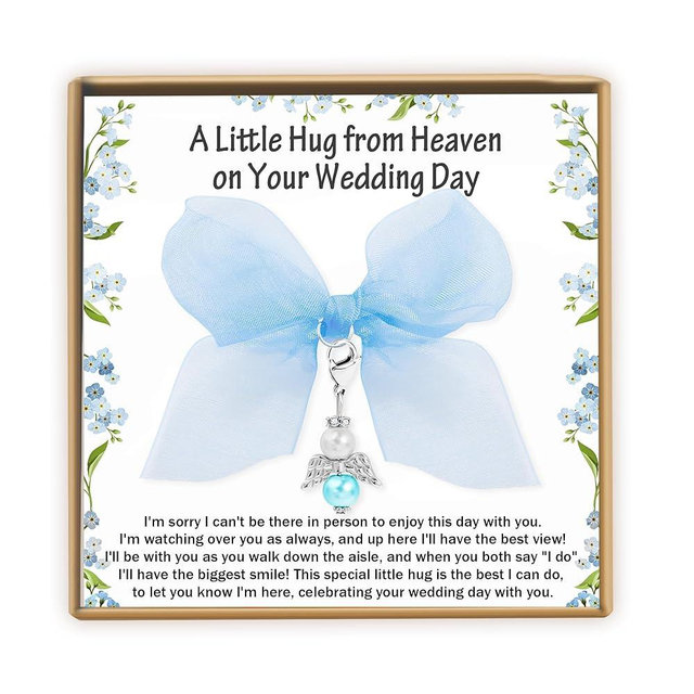 PEALICIOUS Something Blue Gifts for Bride, Bridal Shower Wedding Gifts for Bride to Be Bridal Accessories Daisy Angel Bouquet Charms for Wedding Memory from Mom Dad Sister Friends