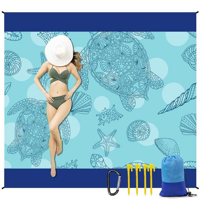 Beach Blanket Waterproof Sandproof Beach Mat Oversized 79" X 83" with 4 Stakes for 2-8 Adults, Soft and Durable, Sand Free, Light Weight, Perfect for Beach Travel Camping Outdoor Hiking