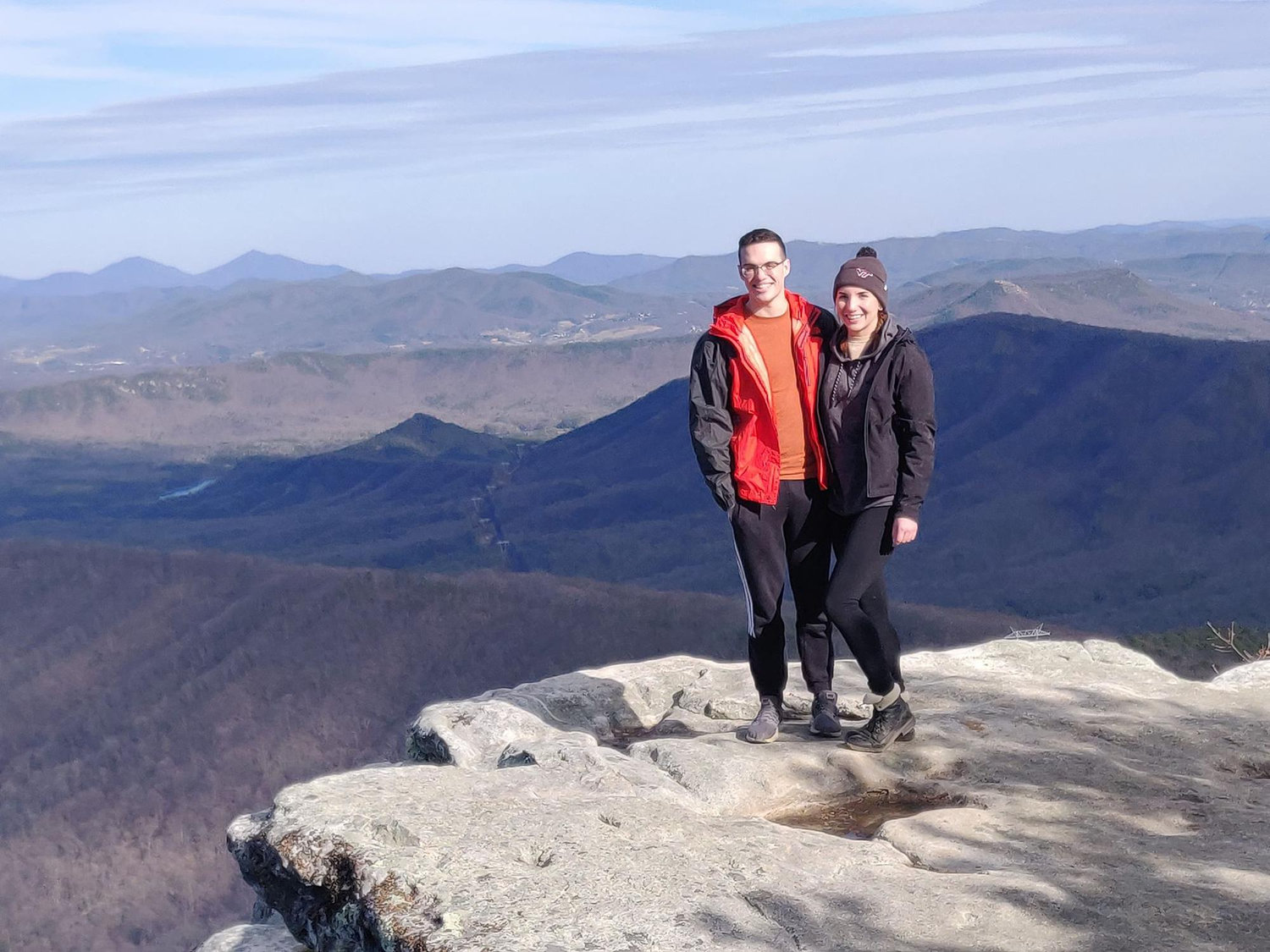 02/24/20: Our 3rd date, hiking 8hrs. at McAfee Knob, and our very first photo together! We packed a nice picnic to have at the top. It was also here that I made my move… our first kiss!