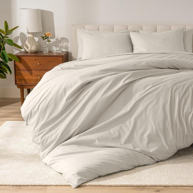 Bare Home 100% Organic Cotton Twin/Twin Extra Long Duvet Cover Set - Crisp Percale Weave - Lightweight & Breathable - Cooling Duvet Cover Set (Twin/Twin XL, French Beige)