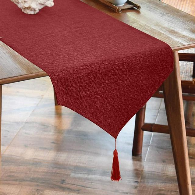 BALCONY & FALCON Linen Table Runner Washable Waterproof Table Runners Wipeable Home Decoration Tablecover for Dining Room Kitchen - Red 35x300