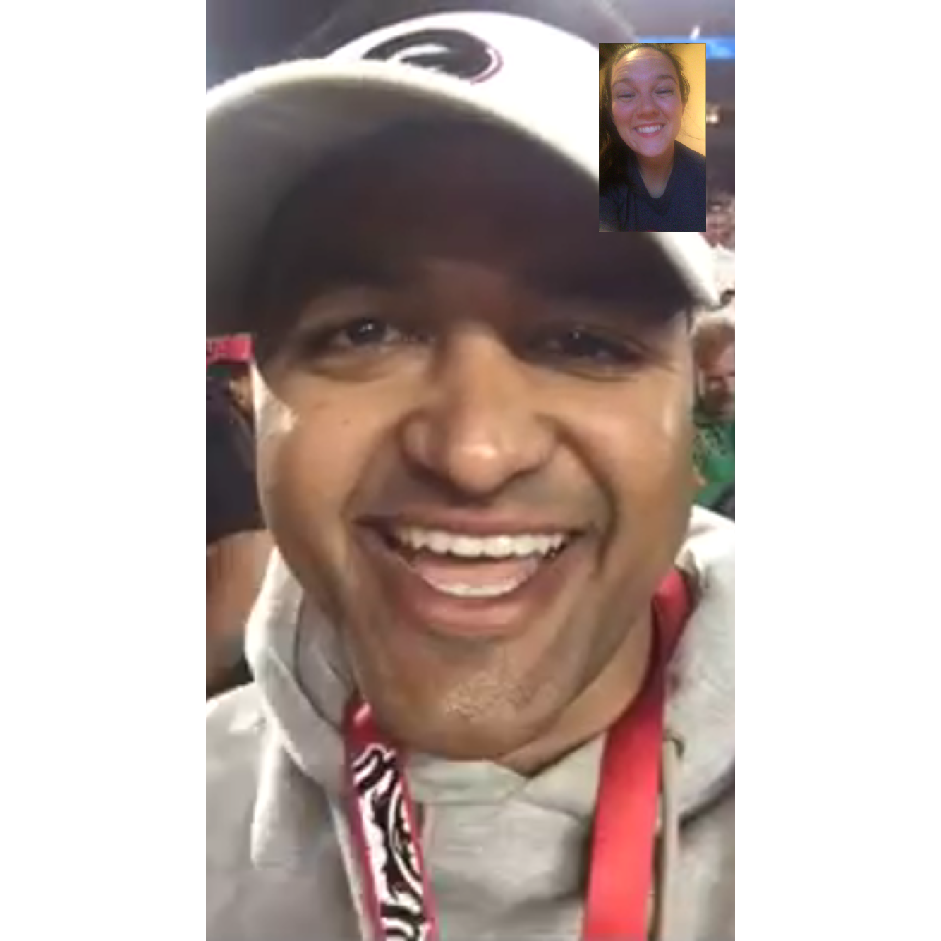 Celebrating a UGA win over Facetime!  Aaron was at the game!