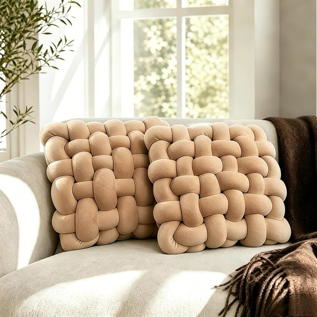YLBKIKR 2PCS Decorative Knot Throw Pillows for Couch and Sofa, Soft Accent Pillows for Bed and Chair, Modern Home Decor for Living Room, Bedroom, Dorm and Nursery 12 inches * 13 inches (Coffee Color)